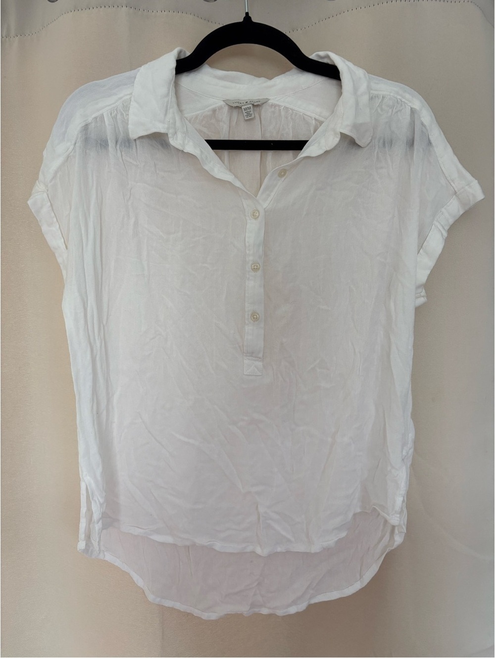 Lucky Brand Women’s White Short Sleeve Popover Blouse Size M